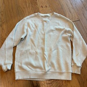 Aerie Off-White Waffle Knit Crew Neck Sweater